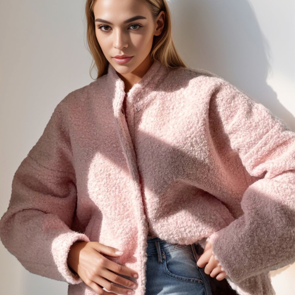 Double Take Plush Mock Neck Snap Down Jacket with Pockets